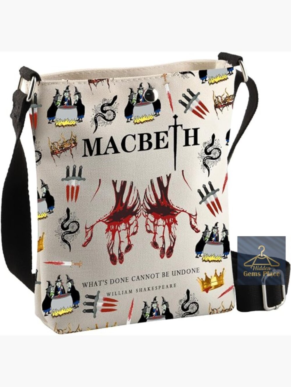 Shakespeare Quote Crossbody Bag Canvas Literary Gift Book Lover Handbag Satchel